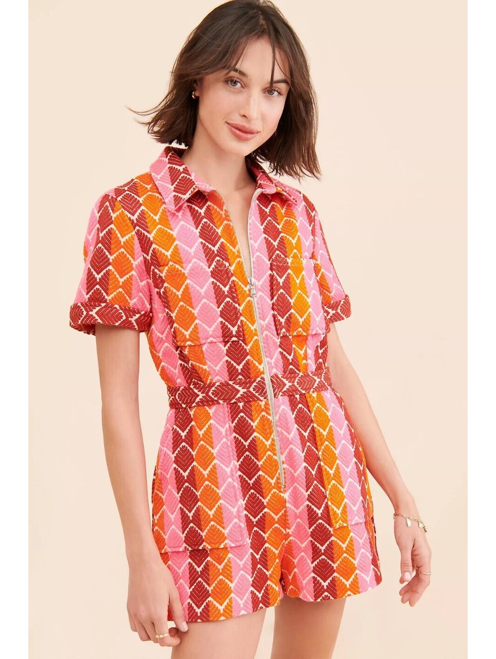 SAYLOR Nuala Knit Zip Up Embroidered Romper